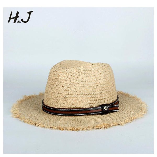 

100% raffia straw sun hat bohemia summer women travel beach jazz hat elegant lady wide brim panama sunbonnet sunhat size 56-58cm, Blue;gray