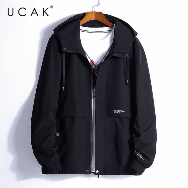 

ucak brand jackets men clothes 2020 autumn new arrival streetwear hooded zipper jacket clothing casual big pockets coats u8101, Black;brown