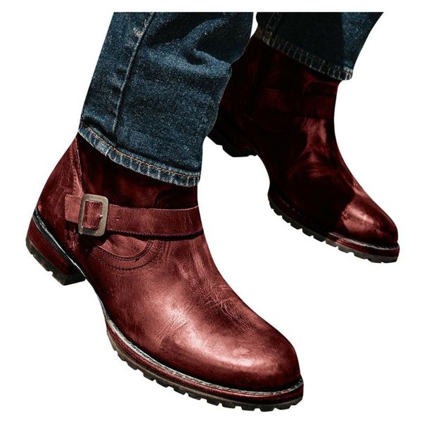 

sagace men's flats round head low heel buckle western knight motorcycle boots retro men's round head low knight motorcycle boots, Black