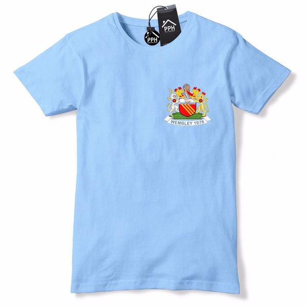 

2019 summer retro footballer 1976 wembley manchester t shirt blue moon shirt sky tee