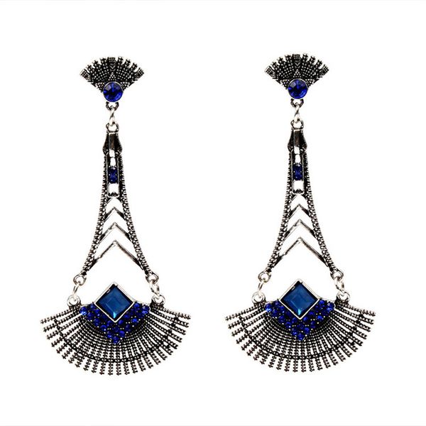 

bohemia vintage sector zircon drop dangle earrings tessels colorful crystal geometrical exaggerated earrings fashion jewelry, Silver