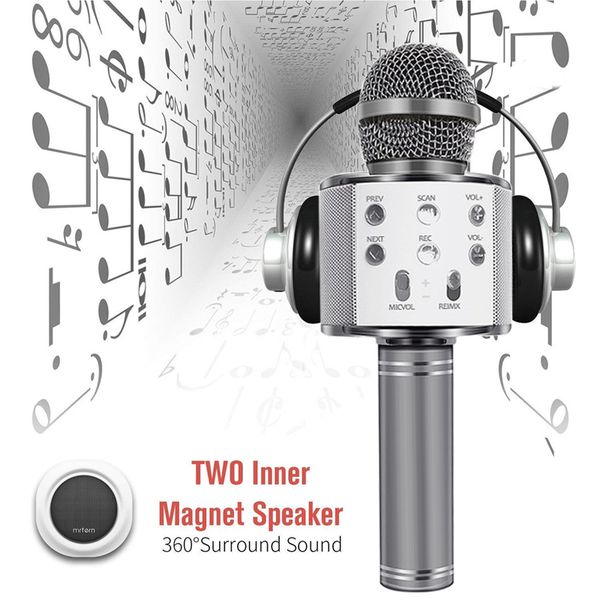 

karaoke microphone wireless w/ bluetooth speaker instagram 5000+likes android pc smartphone portable handheld microphone