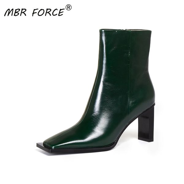 

mbr force fashion genuine leather ankle boots for women high heels shoes woman lady botas mujer botte femme zipper, Black