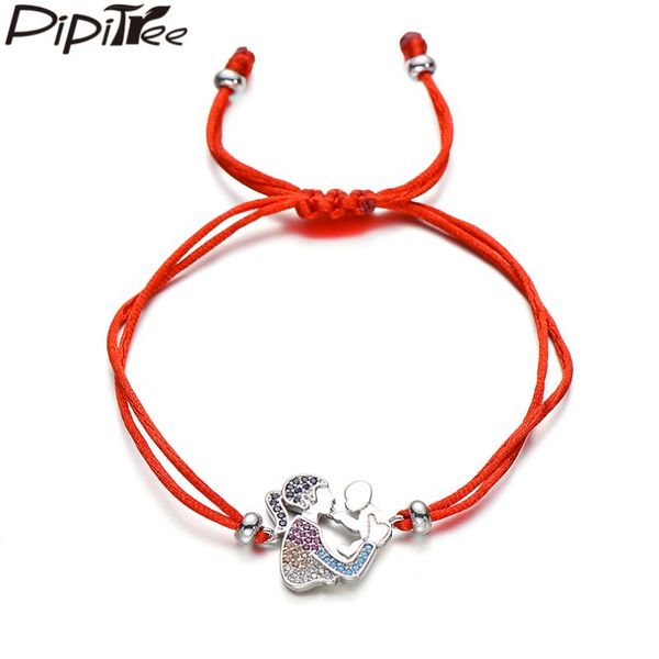 

anklets pipitree i love mother family mom and baby charm bracelet lucky red string bracelets cz zircon wish jewelry birthday gift, Red;blue