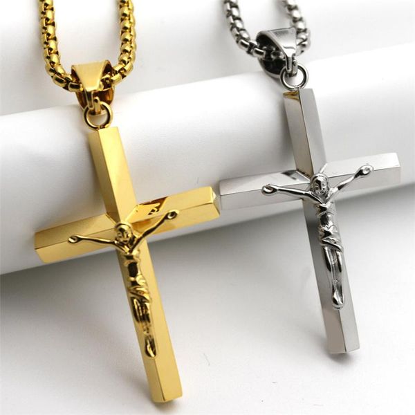 

jesus cross necklaces male gold/silver color stainless steel crucifix pendant & chain for women/men religious jewelry