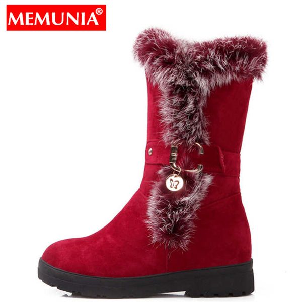 

memunia plus size snow boots women buckle thick fur warm winter boots ladies shoes platform, Black