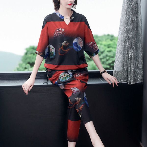 

large size large set women's clothing 2020 summer new casual fashion suit women's half sleeve harem pants mother's two-piece, Gray