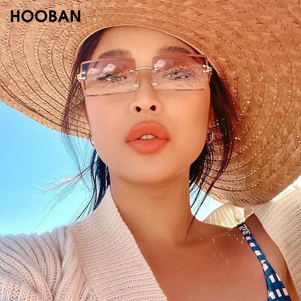 

hooban 2020 popular rimless sunglasses women brand designer rectangle female sun glasses fashion shades eyewear uv400, White;black