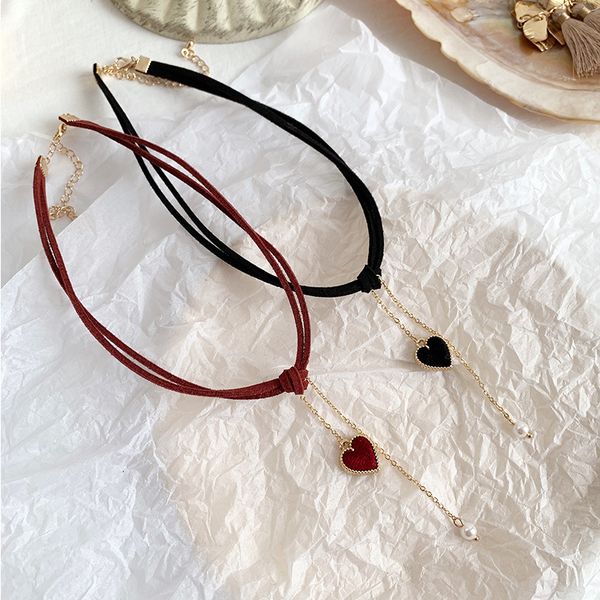 

new arrival women chokers necklaces trendy chain cotton heart party necklace for female korean jewelry red heart necklace, Golden;silver