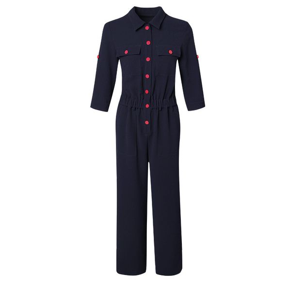 

Womens 2019 autumn new fashion lapel cropped sleeves autumn section jumpsuit
