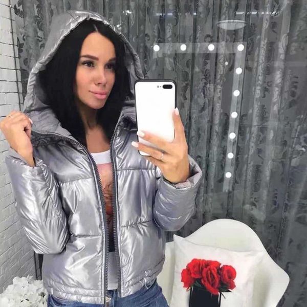 

снег outwear ветрозащитный hood искусственного меха зимний теплый тонкий женщины вниз пальто твердые сгущает короткие молния длинные рукава, Black