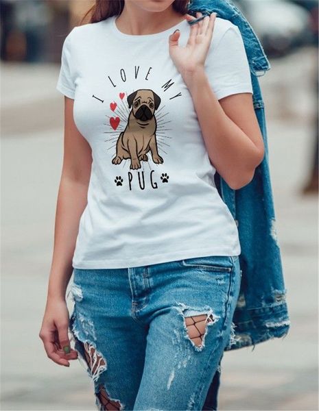 

i love my pug funny girls ladies t-shirt tee shirt great gift present custom screen printed tee shirt