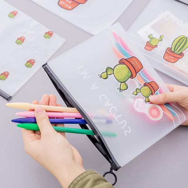 

travel make up beauty toiletry bags female makeup organizer large capacity transparent pens bag women cactus plastic pencil bag
