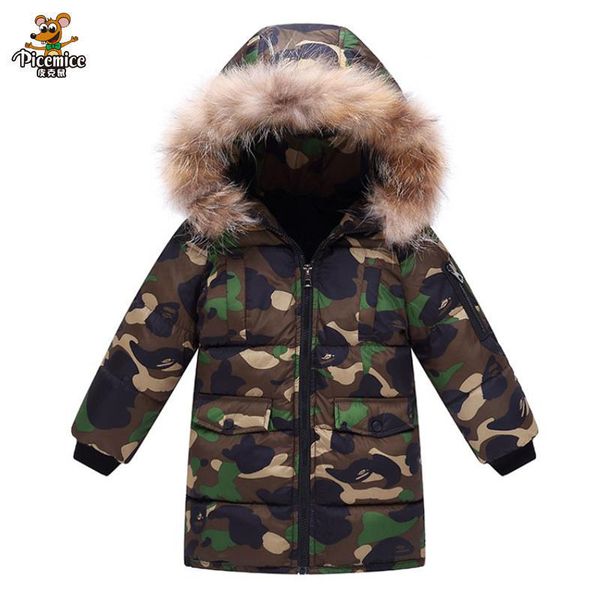

new 2020 winter clothing overcoat children's winter jacket camouflage boys hooded jacket thick outerwear child kids long coat, Blue;gray