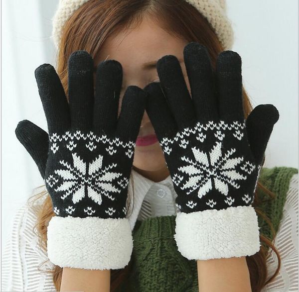 

100pcs/lot touch screen gloves women winter warm snowfake knitted gloves, Blue;gray