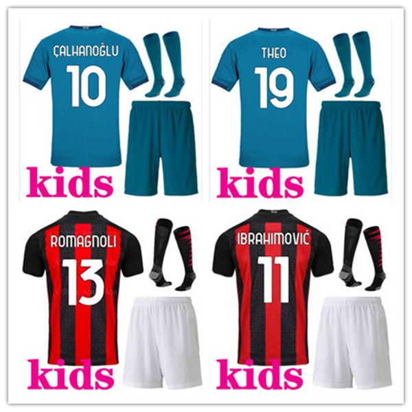 

kids 2020 2021 football kits ibrahimovic milan soccer jersey 20 21 piatek paqueta theo rebic football shirt kids footbal kits, Black