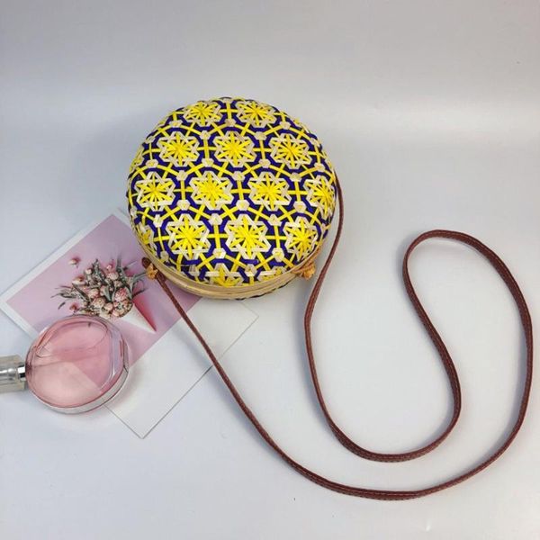 

round beach straw vintage crossbody bag handmade circle rattan bags bohemian shoulder bag women luxury multicolor new gifts