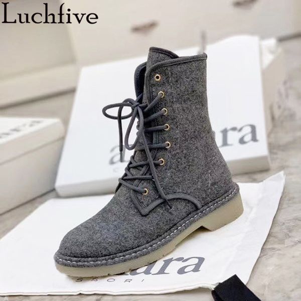 

круглый носок lace-up boots женщина коричневый серый хаки kid suede leather ботильоны осень зима вскользь плоской подошве женщина, Black