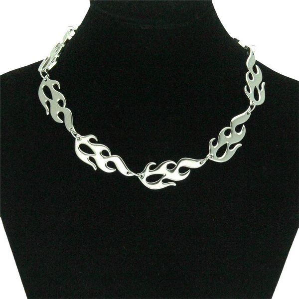

pendant necklaces hip hop streetwear flame women necklace punk accessory rock chain stainless steel men choker jewelry, Silver