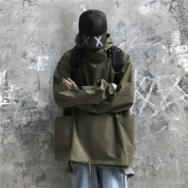 

autumn thin section pullover jacket men fashion solid color casual hooded jacket man streetwear loose hip hop bomber men, Black;brown