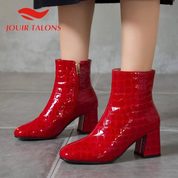 

jouir talons large size 33-43 solid autumn winter ankle female boots square toe elegant woman shoes, Black