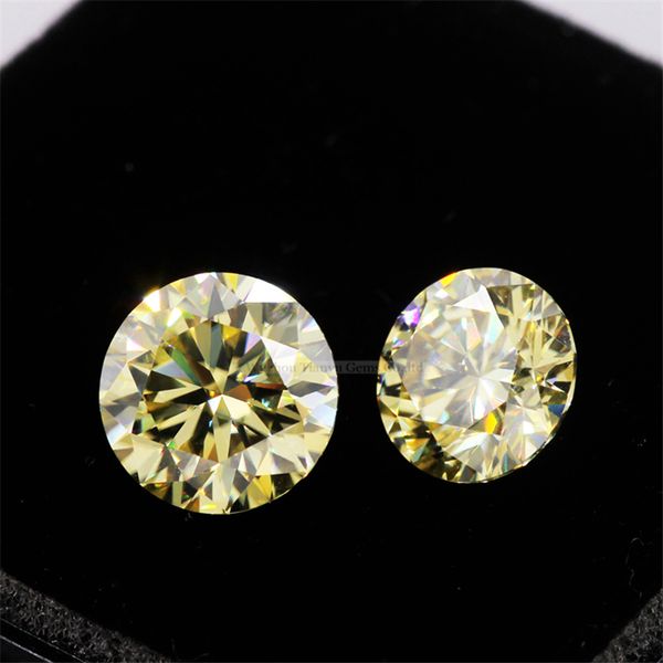 

tianyu gems fancy intense light yellow moissanite 6.5mm 1.0ct round hearts and arrows cut wholesale for ring jewelry making, Black