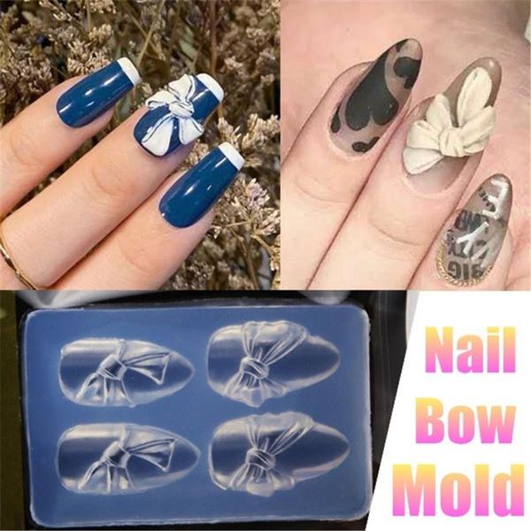 

nail bow mould fake nails tips clear nature color 3d mold false nails abs full cover fasle manicure acrylic nail art tools, Red;gold