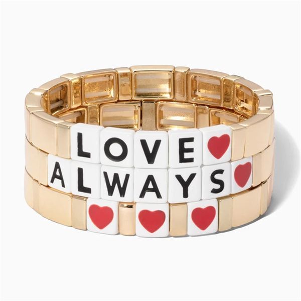 

heart letter gold color bracelet bangle for women men jewelry alloy paint charm bracelets couples trendy accessories gifts, Golden;silver