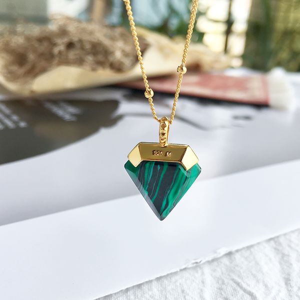 

gold color clavicle chain match original malachite triangle pendant necklace for women fashion jewelry, Silver