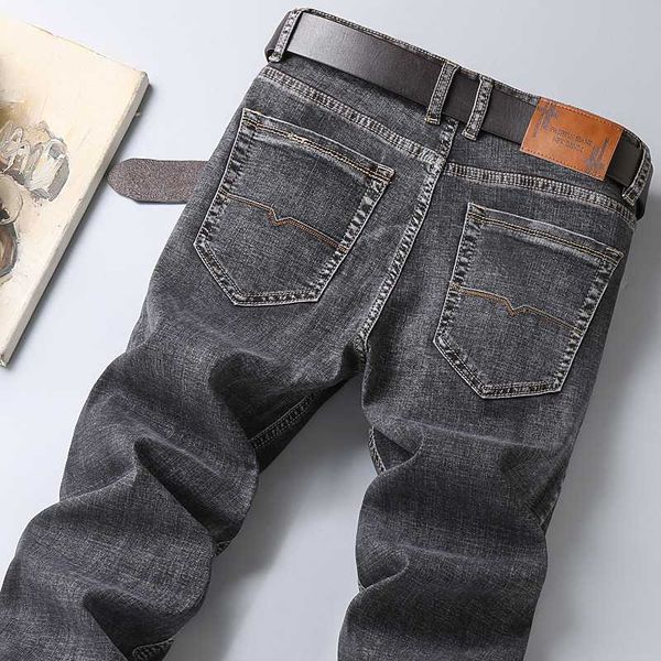 

men's jeans 2021 autumn stretch-fit business smart casual classic style fashion denim trousers male loose gray pants 046, Blue