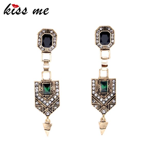 

kiss me vintage jewelry women new green crystal cone ear pendants long drop earrings factory wholesale, Silver