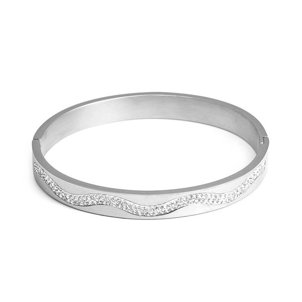 

bangle fashion women love stones color rose gold titanium steel wave splash round white crystal bracelets jewelry, Black