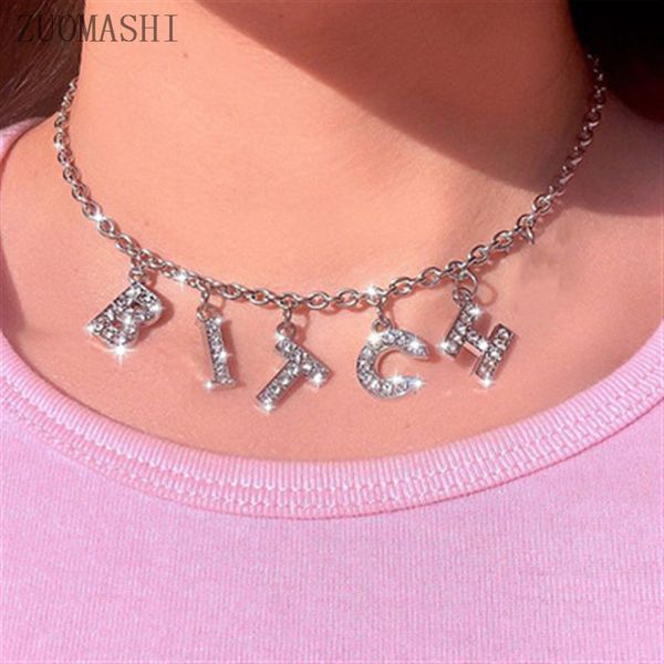 

pendant necklaces dainty crystal hanging letter number necklace dangling letters name choker diy custom bridesmaid gift, Silver