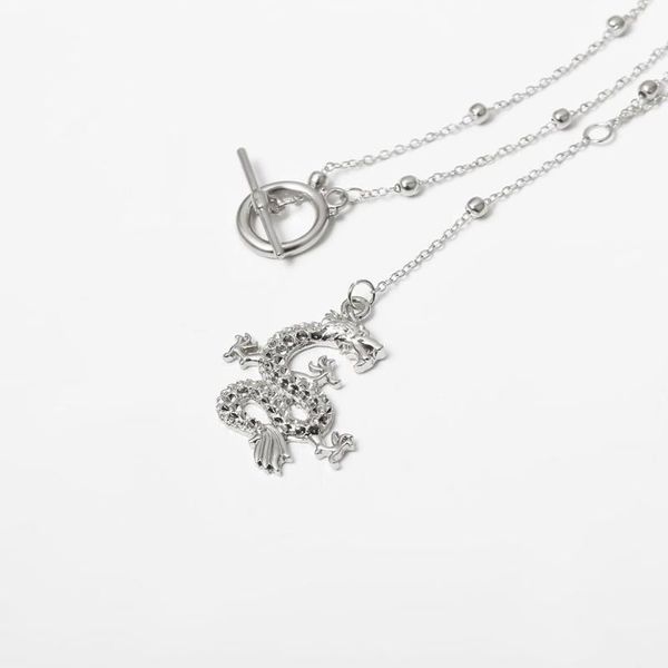 

new punk chain chocker necklace 2pcs/set bohemian crystal dragon women pendant necklace gothic hip hop layered collar jewelry, Silver