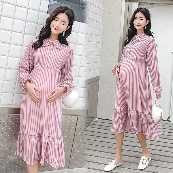 

pregnancy skirt the new pink stripe maternity dress for spring, White