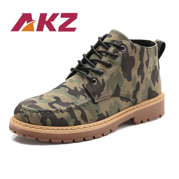 

boots akz autumn winter men ankle pu leather male round toe lace up footwear casual shoes outdoor hiking, Black