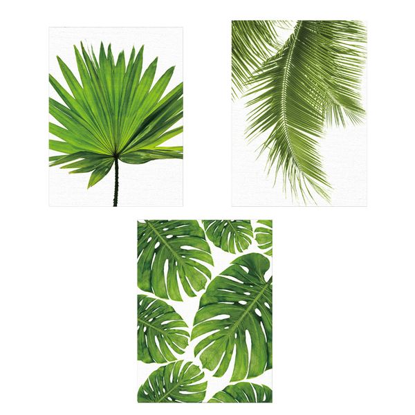 

set 3 frameless green leaf canvas oil painting picture wall art decor