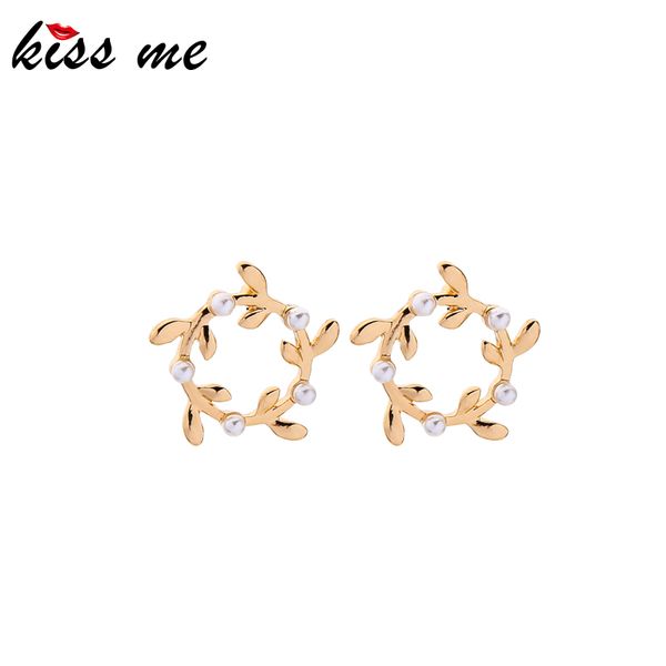 

stud kissme gold color round branch acrylic pearl earrings for women party gifts fashion jewelry ear pins accessories wholesale, Golden;silver