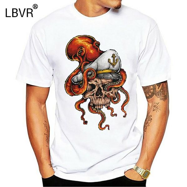 

skull sailor with ocs art tattoo sea ocean marine pirate t-shirt hip-hop tee shirt
