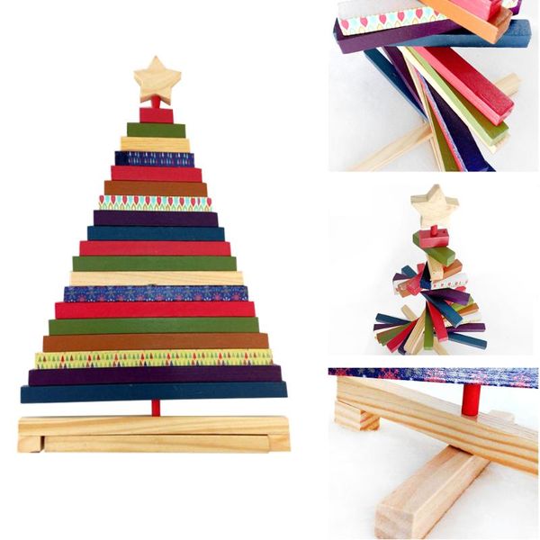 

christmas decorations 30cm striped rotating wooden tree ornament color xmas decoration craft block toys decor for home
