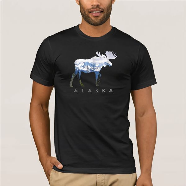 

brand men shirt alaska day moose snowy mountain t shirt men's casual print fashion summer wt-shirt