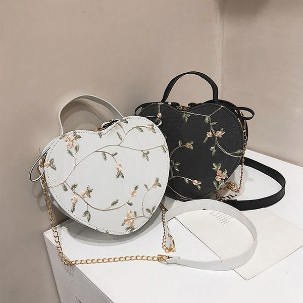 

girls leather bag bag flowers 2020 new sweet korean shaped chain lady women retro handbags shoulder fashion messenger heart bags apksx, Red;black