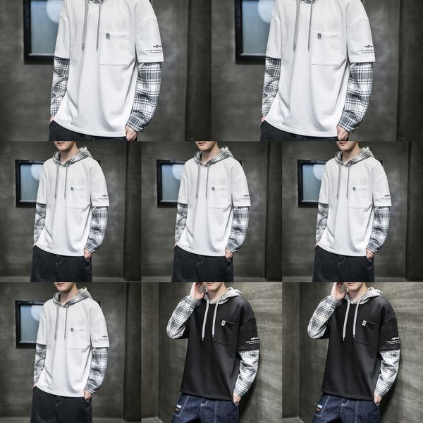 

2020 осень новый корейский поддельные из двух частей с капюшоном балахон мужской свободный молодежи случайный балахон мужской k32dr, Black