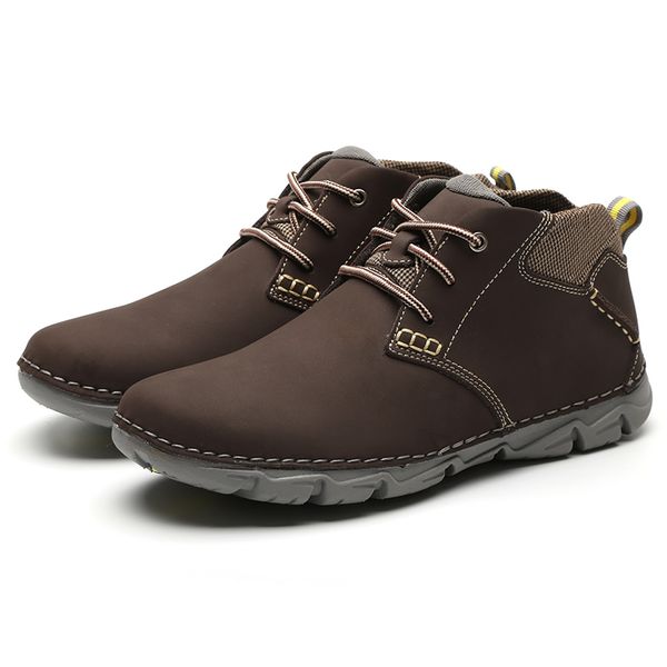 

boots brand shoes light weight men genuine leather ankle casual lace-up big size handmade boot huj789, Black