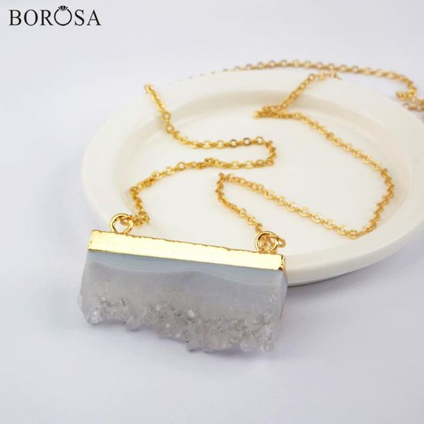 

borosa 18'' gold color natural agates druzy necklace women fashion natural geode slice pendant necklace jewelry gifts g1969-n, Silver