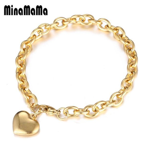

personality simple blank heart bracelets gold color stainless steel heart charms bracelets for women men gift, Black
