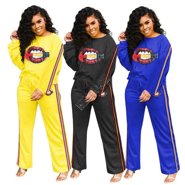 

women lips print tracksuit 2 piece track suits womens jogging suits fall 2020 designers clothes set de 2 piezas de mujer wholesale d92306, Gray