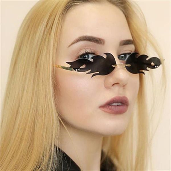 

wave shipping sun fashion fire sunglasses flame rimless mirror shades luxury glasses women for vintage metal women eyewear qsfwp, White;black