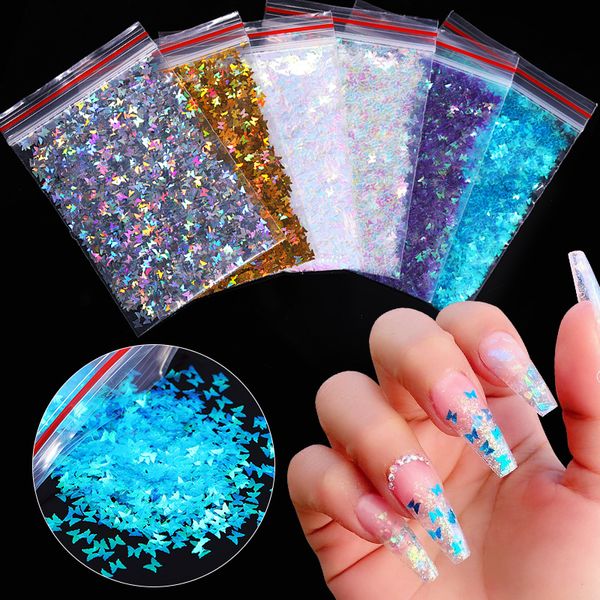 

1 bag nail art glitter sequins flake holographics laser mixed shape 3d butterfly slice diy manicuring nail decorations, Silver;gold
