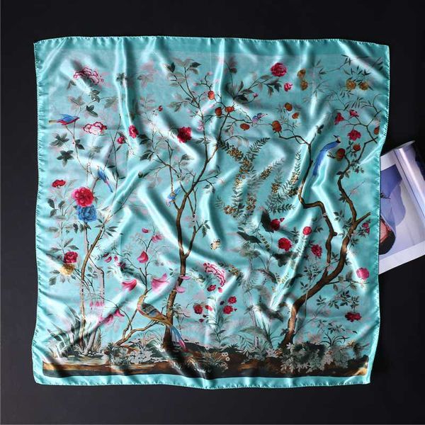 

fashion scarves women 2020 new print satin silk scarf female square shawl bandana head large hijab scarfs for ladies 90x90cm, Blue;gray